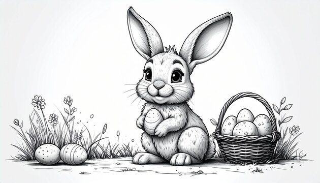 Niedlicher Osterhase &ndash; Ausmalbild f&uuml;r Kinder