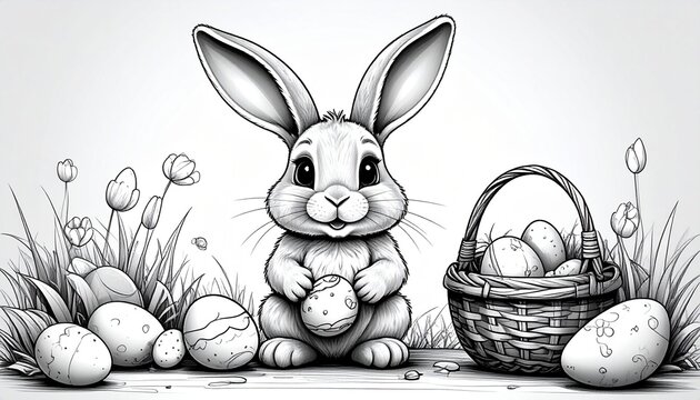 Niedlicher Osterhase &ndash; Ausmalbild f&uuml;r Kinder