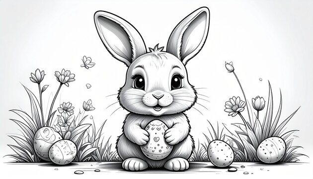 Niedlicher Osterhase &ndash; Ausmalbild f&uuml;r Kinder