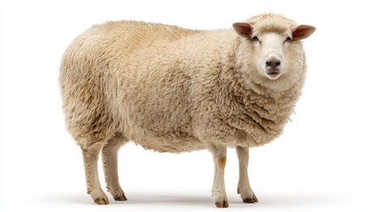 Fototapeta premium Serene Full-Body Portrait of an Isolated Sheep on White Background for Nature and Agriculture Themes
