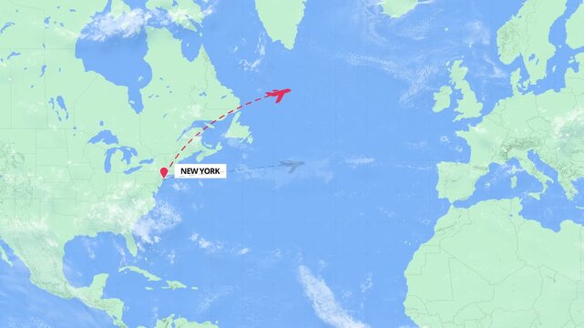 New York to Zurich Flight Path Map Animation - USA to Switzerland - Green and Blue Map