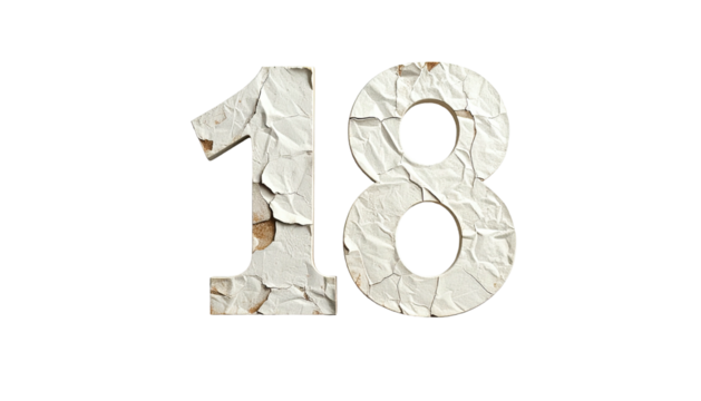 Digit "18" presented against black. The digits feature a textured, aged look with peeling paint - Powered by Adobe