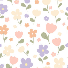 Spring flowers seamless pattern. Vector illustration on white background. It can be used for wallpapers, wrapping, cards, patterns for clothes and other.