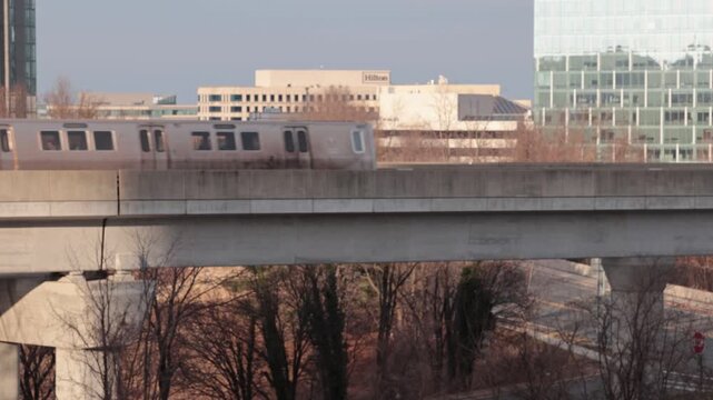 Washington DC USA An elevated Metro station and Metro train in the Tysons Corner suburb.