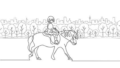 A girl rides a pony, park, walk