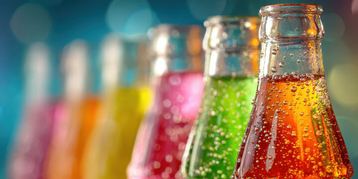 Vibrant Bubbles and Colorful Soda Bottles - Perfect for Product Advertising and Packaging Design