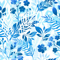 Fototapeta premium light blue seamless floral pattern. Hand drawn. Not AI, vector illustration.