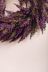 Purple lavender flowers border with empty copy space background