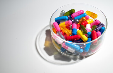 Close up of Colorful Pill Capsules in Various Bright Colors