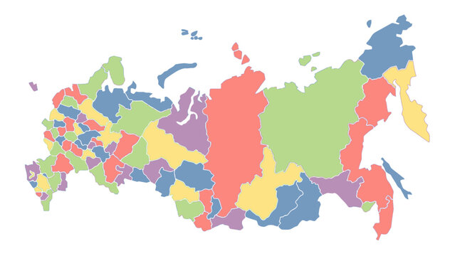 Colorful Map of Russia Divided into Regions. Vector Illustration. EPS Editable