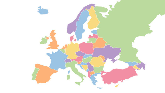Colorful Political Map of Europe with Countries Clearly Demarcated. Vector Illustration. EPS Editable