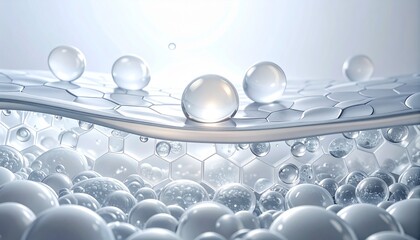 肌の角層をマクロ視点で可視化した美容液分子の浸透3Dサイエンスイメージ ジェネレーティブAI