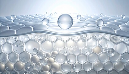 角層構造と美容液分子の浸透プロセスを描いたマクロ3Dレクタングル表現 ジェネレーティブAI