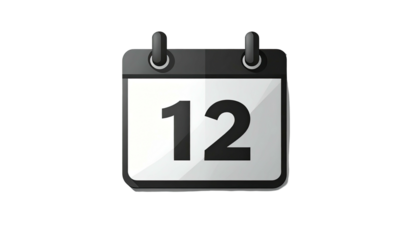 Digitized flat icon of a calendar displaying the number twelve. Background black