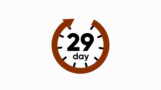 Brown clock with 29 day text on white background timer