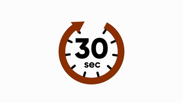 Brown clock with 30 seconds text on white background timer
