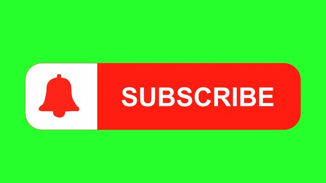 Flat design illustration of a red subscribe button with a notification bell icon and a mouse cursor clicking it, representing social media engagement and call to action.