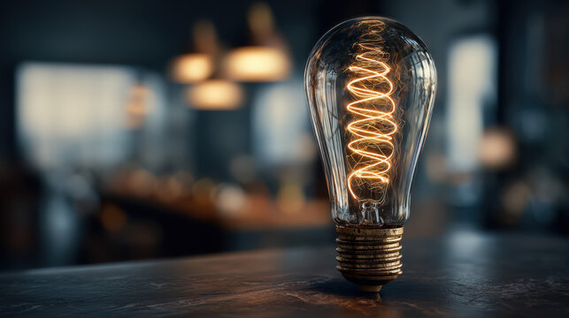 Vintage Light Bulb Illuminating a Dark Office, Evoking Creativity and Innovation in AI Generative Technology - Powered by Adobe