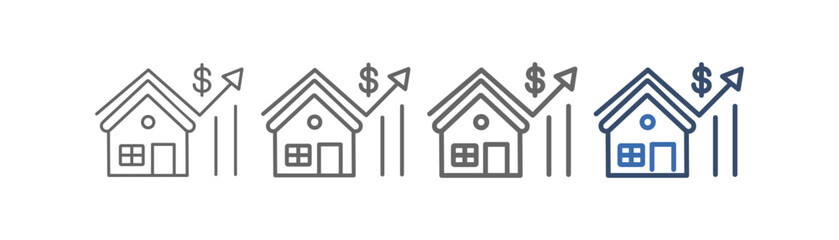 
outline icon set cost of living with home design and increasing need for money
