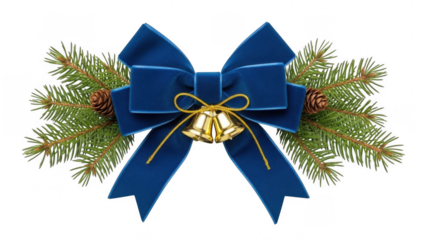 Festive Ornament: A captivating blue bow adorns the branches, complemented by pinecones and the gentle jingle of bells, signifying a season of joy and celebration.
