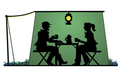 Early morning camping in a tent