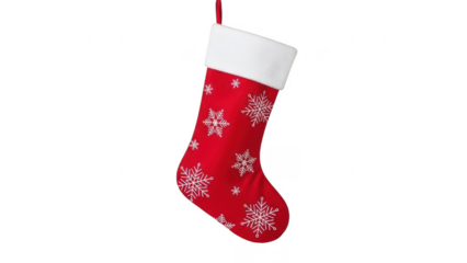 Christmas stocking: A classic red Christmas stocking, adorned with delicate snowflake patterns, symbolizes the anticipation and joy of the holiday season.