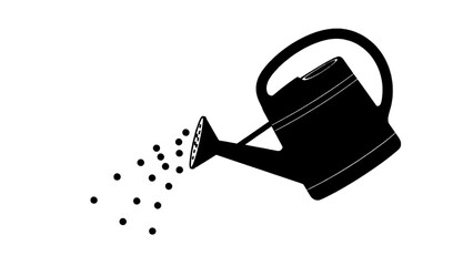 Vector illustration of a classic black watering can with droplets, ideal for gardening themes on transparent background