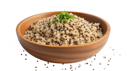 Quinoa Grain Bowl: A close-up shot of a healthy and wholesome quinoa bowl, perfectly showcasing a delightful blend of grain and herbs, ready to be enjoyed as a nourishing meal.