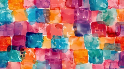 Hand painted multicolor watercolor square allover seamless print pattern