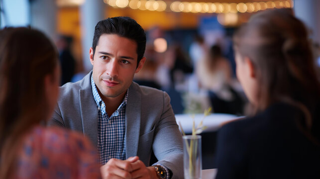 Interview round table discussion at business convention presentation conference hall audience attendance business entrepreneurship symposium professional forum - Powered by Adobe