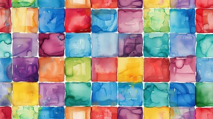 Hand painted multicolor watercolor square allover seamless print pattern