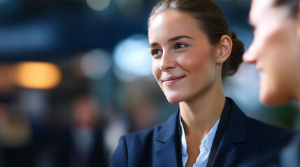 Confident faceless businesswomen having discussion during conference meeting professional collaboration corporate event executive communication business strategy