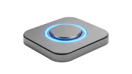 Modern device with blue glowing ring isolated on transparent background