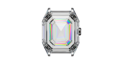 Crystal watch case with rainbow prism effect, isolated on transparent background