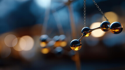 Scientific representation of molecule signifying ethical operations framework for business integrity and compliance, structural symbolism, with copy space