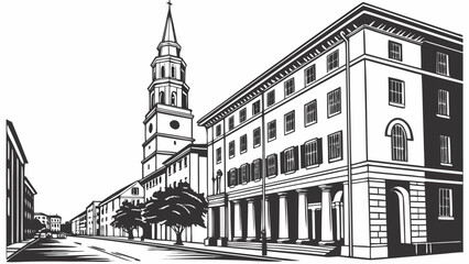 Naklejka premium Charleston skyline with st. Philips church in a picturesque south carolina scene ideal for city and travelrelated designs.