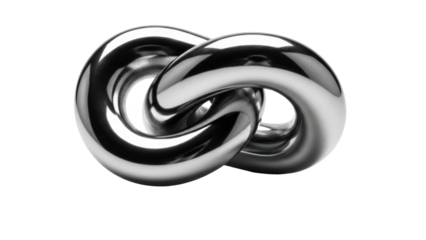 Interlocked chrome rings isolated on transparent background