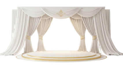 Elegant white stage with curtains, isolated on transparent background