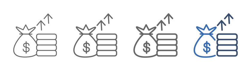 
outline icon set income with money bag, coin and up arrow design
