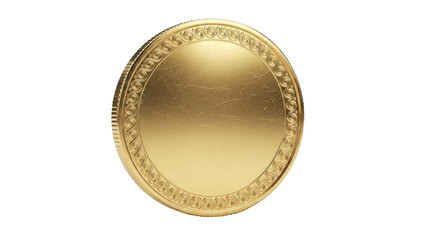 Gold coin with decorative rim, isolated on transparent background
