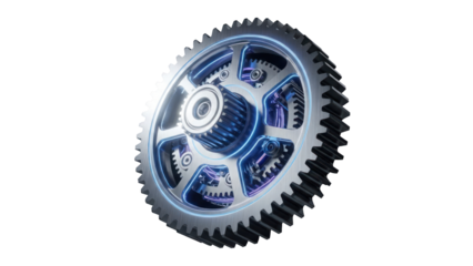 Interlocking Gears Mechanism Isolated on Transparent Background