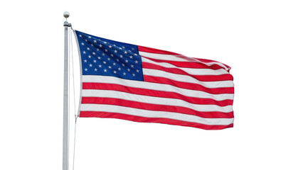 Fototapeta premium American flag waving on flagpole, isolated on transparent background