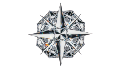 Crystal Star Compass Rose Isolated on Transparent Background