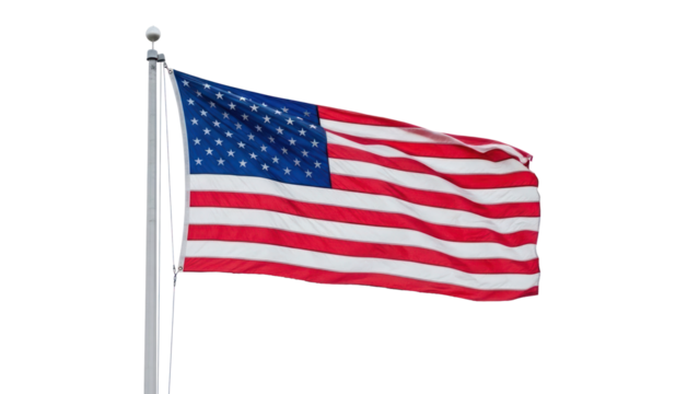 American flag waving on flagpole, isolated on transparent background - Powered by Adobe