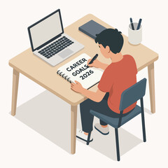 Fototapeta premium vector of young man writing career goals in 2026