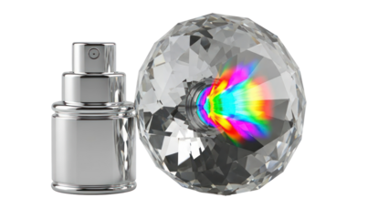 Silver Perfume Bottle with Crystal Prism Isolated