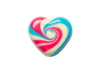 colorful rainbow swirl heart candy on white background