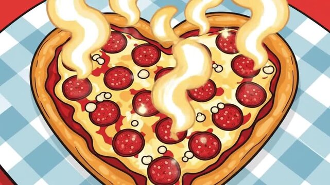 Heart Shaped Pepperoni Pizza Steaming Cartoon Illustration