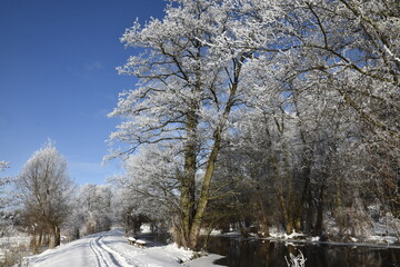 Łyna River during a frosty winter, Poland