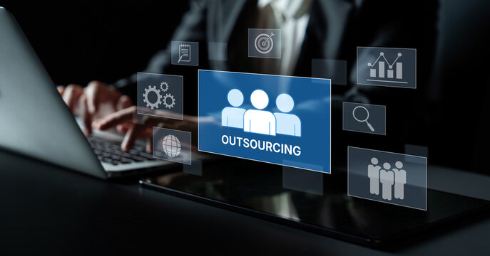 Outsourcing concept showing collaboration, delegation, global workforce, productivity, and task management through remote teams and external service providers Latch